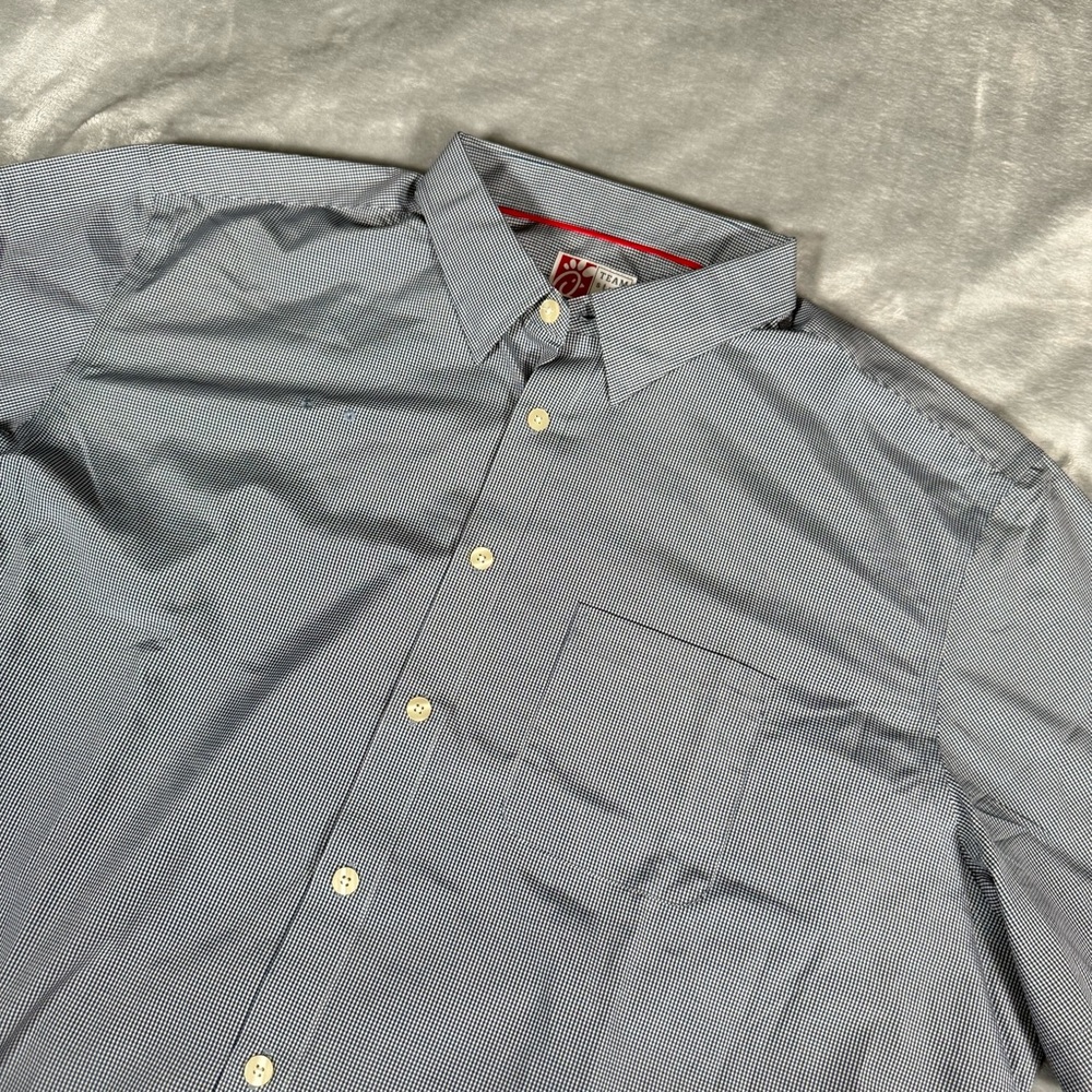 Chick Fil A Gingham Checkered Work Shirt Mens 2XL Oversized Short Sleeve Blue